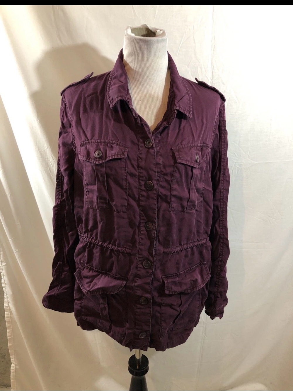 Gap Burgundy Utility Button Up Jacket - Womens XL, Bust 19”, Length 27”